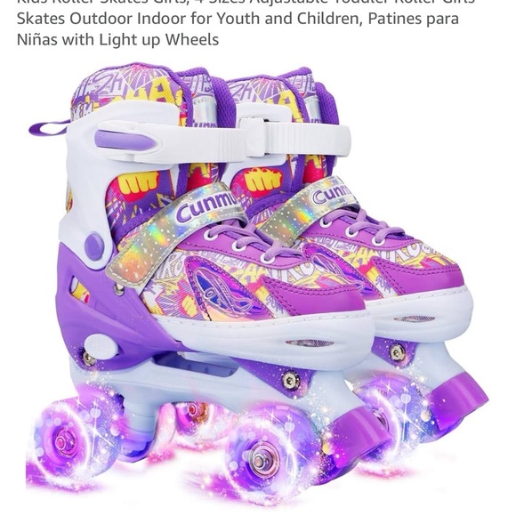 Kids Adjustable Roller Skates with Light-Up Wheels - Purple - Picture 1 of 3